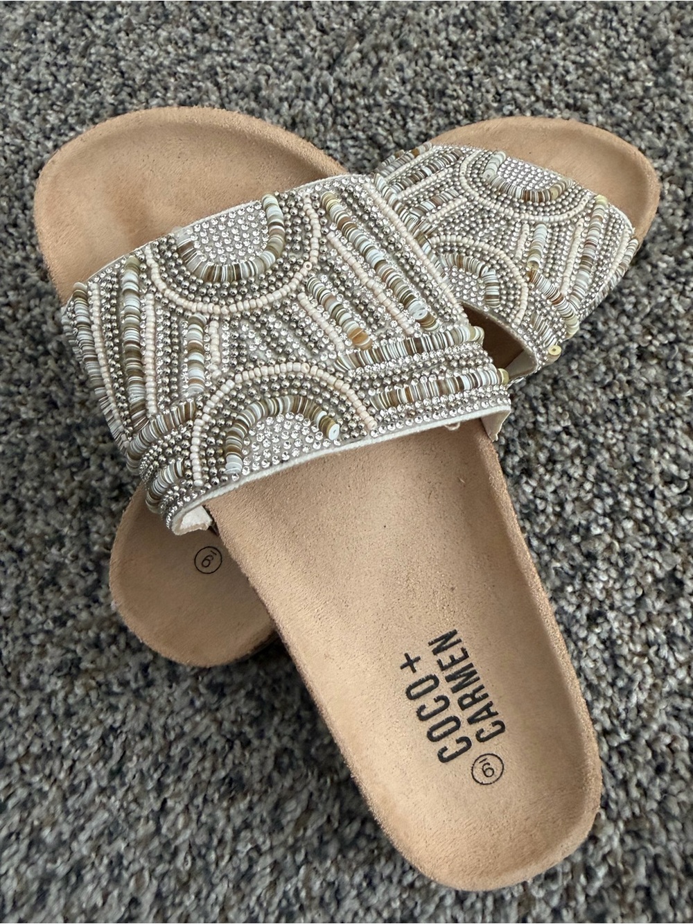 Coco + Carmen Beaded Cream Slide Sandals NWOT